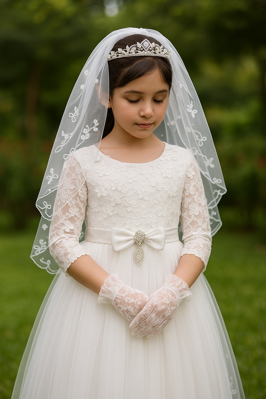 Elegant White Gown for Holy Communion, Baptism